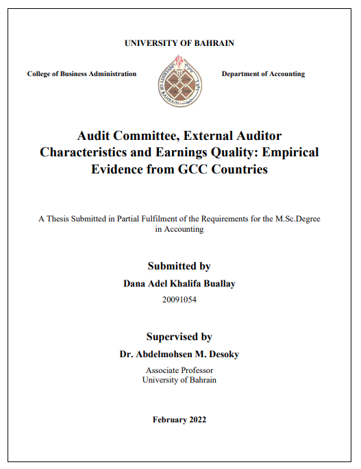 Audit Committee, External Auditor  Characteristics and Earnings Quality: Empirical  Evidence from GCC Countries