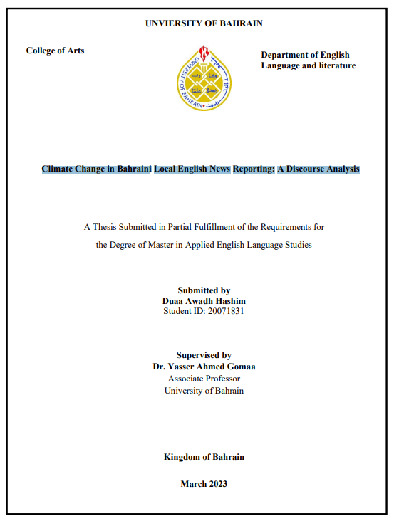 Climate change in Bahraini Local English News Reporting : A Discourse Analysis