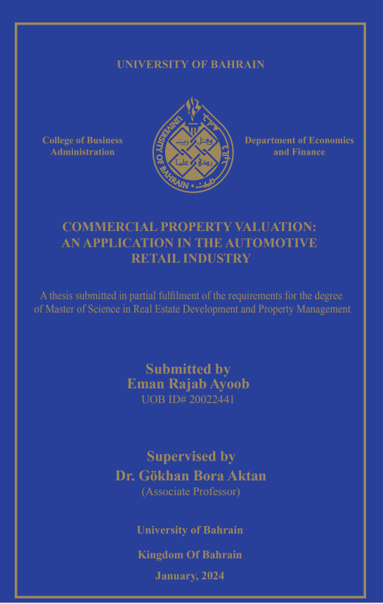 COMMERCIAL PROPERTY VALUATION :  AN APPLICATION IN THE AUTOMOTIVE  RETAIL INDUSTRY