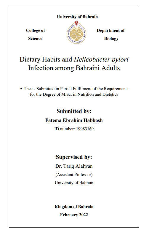 Dietary Habits and Helicobacter pylori Infection among Bahraini Adults