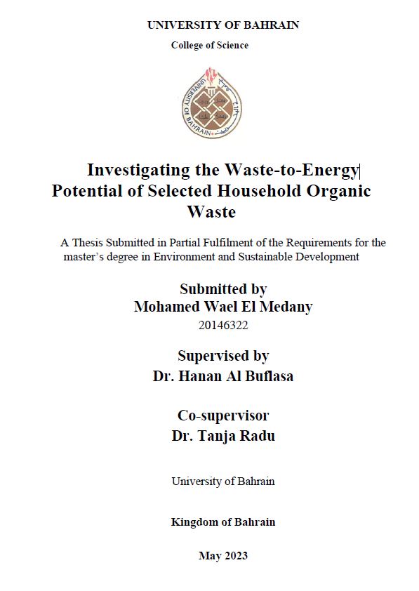 Investigating the waste to energy potential of selected household organic 