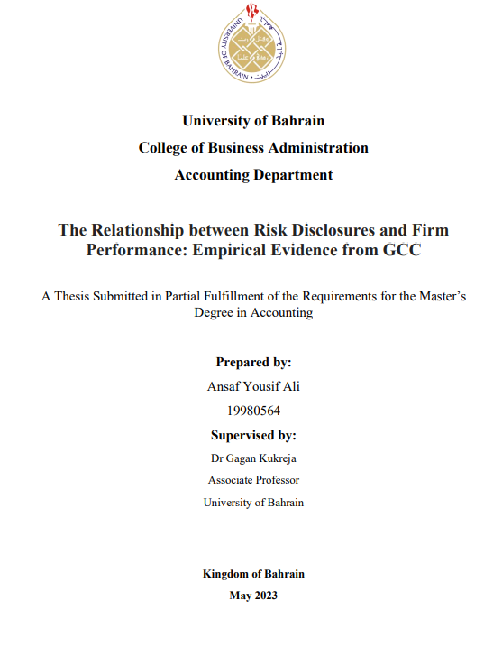 The Relationship between Risk Disclosures and Firm Performance: Empirical Evidence from GCC