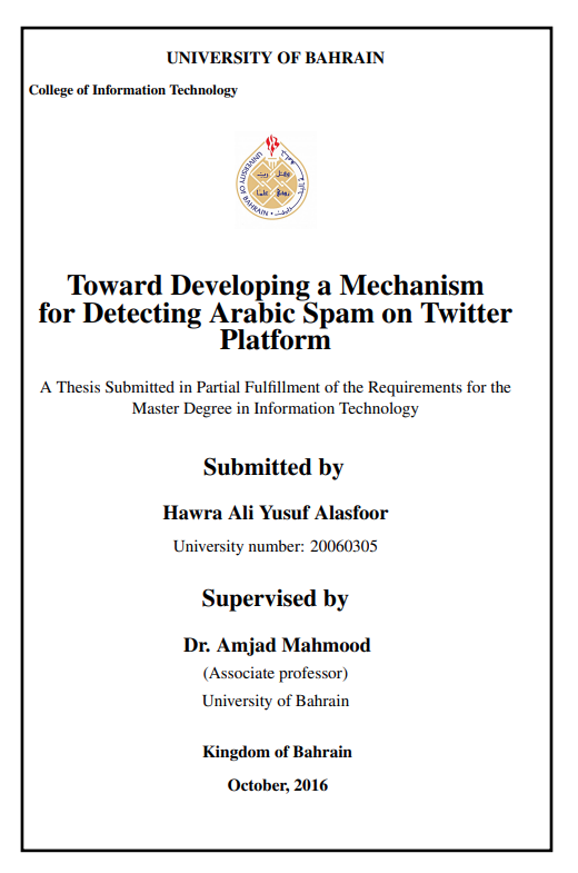 Toward Developing a Mechanism for Detecting Arabic Spam on Twitter Platform