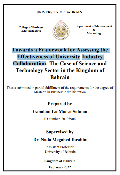 Towards a Framework for Assessing the Effectiveness of University-Industry Collaboration: The Case of Science and Technology Sector in the Kingdom of Bahrain