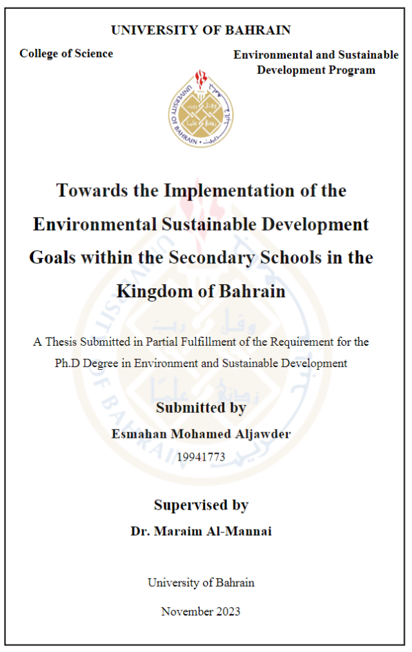 Towards the Implementation of the Environmental Sustainable Development Goals within the Secondary Schools in the Kingdom of Bahrain