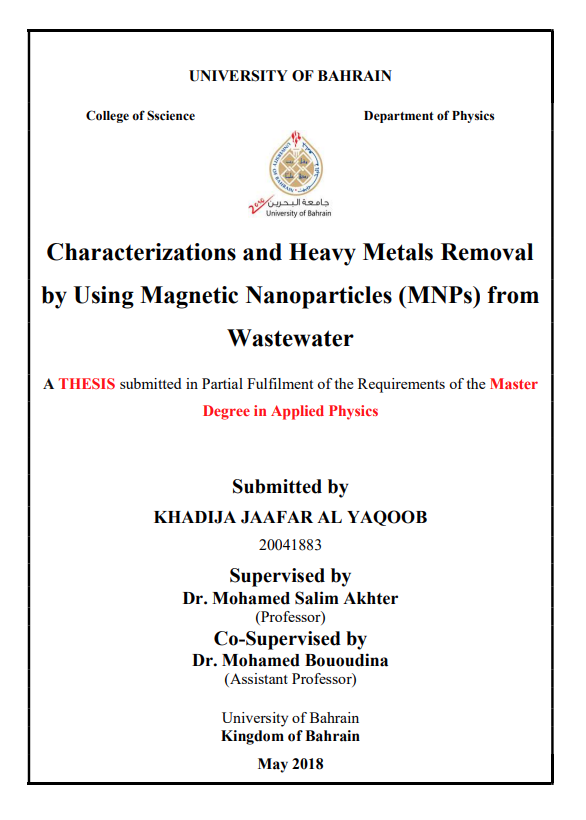 Characterizations and Heavy Metals Removal by Using Magnetic Nanoparticles (MNPs) from Wastewater