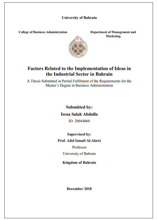 Factors Related to the Implementation of Ideas in the Industrial Sector in Bahrain