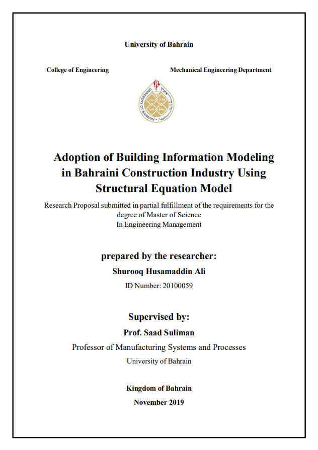 Adoption of Building Information Modeling in Bahraini Construction Industry Using Structural Equation Model