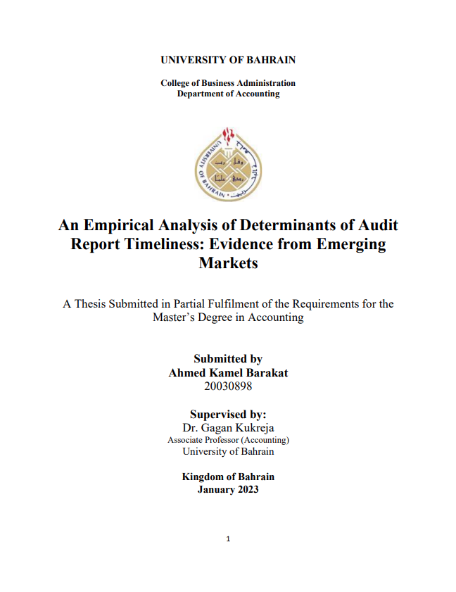 An Empirical Analysis of Determinants of Audit  Report Timeliness: Evidence from Emerging  Markets