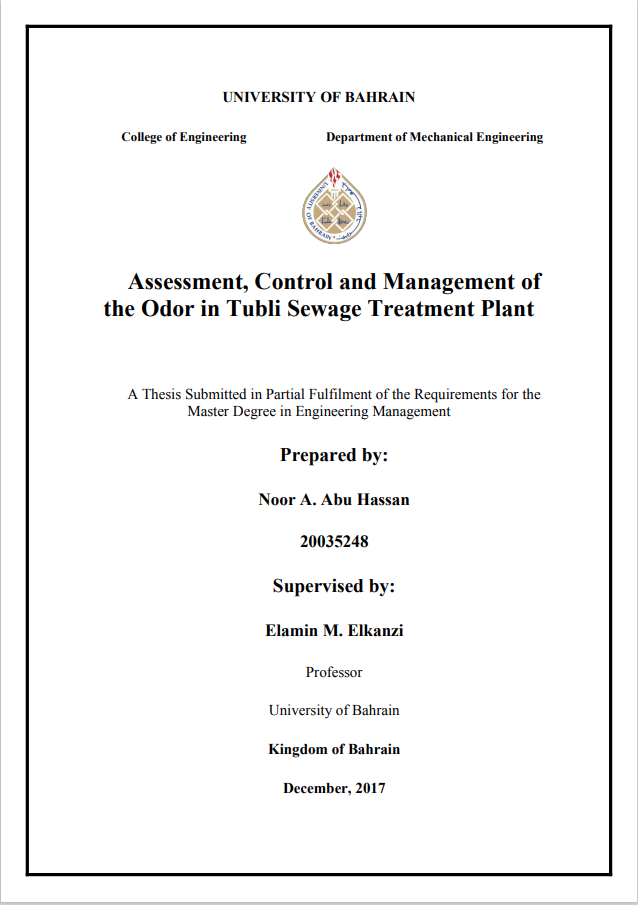 Assessment, Control and Management of the Odor in Tubli Sewage Treatment Plant