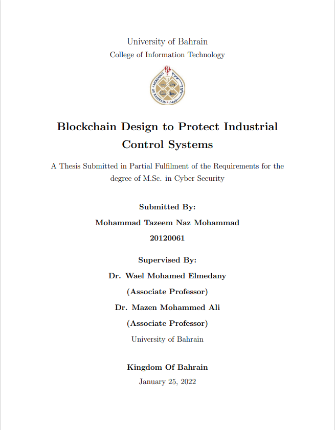 Blockchain Design to Protect Industrial Control Systems