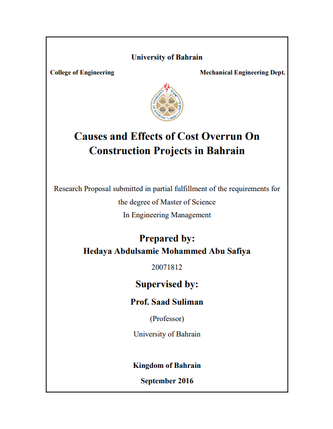 Causes and Effects of Cost Overrun On  Construction Projects in Bahrain