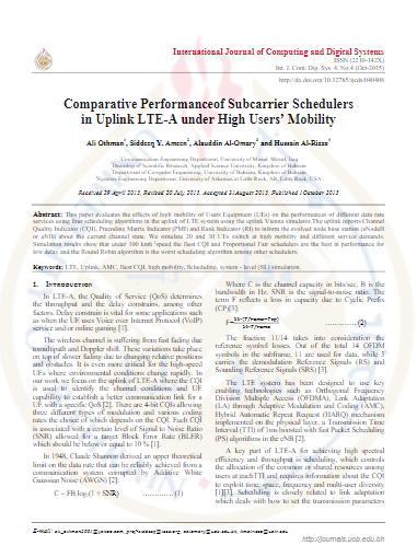 Comparative Performanceof Subcarrier Schedulers in Uplink LTE-A under High Users’ Mobility