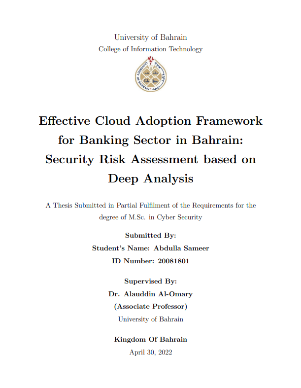 Effective Cloud Adoption Framework for Banking Sector in Bahrain: Security Risk Assessment based on Deep Analysis