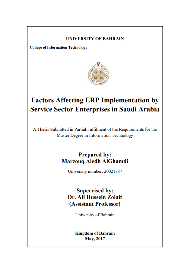 Factors Affecting ERP Implementation by  Service Sector Enterprises in Saudi Arabia