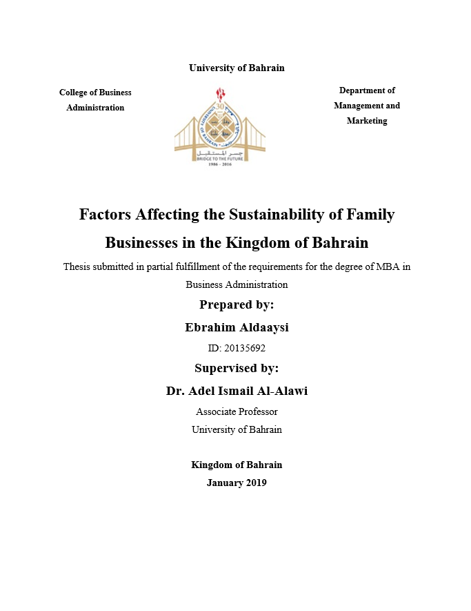 Factors Affecting the Sustainability of Family  Businesses in the Kingdom of Bahrain