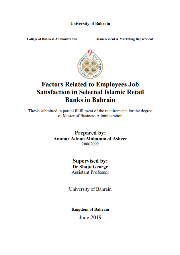 Factors Related to Employees Job  Satisfaction in Selected Islamic Retail  Banks in Bahrain