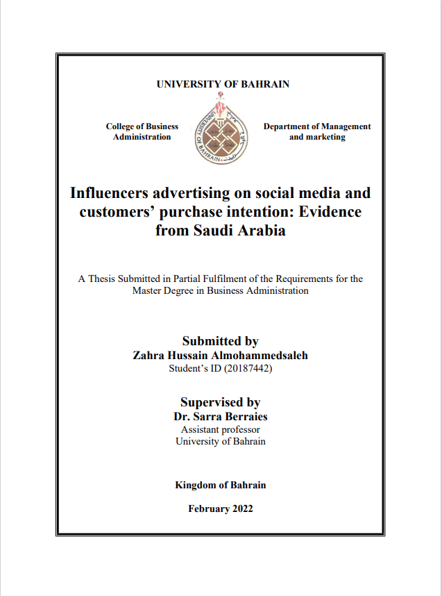 Influencers advertising on social media and  customers’ purchase intention: Evidence  from Saudi Arabia