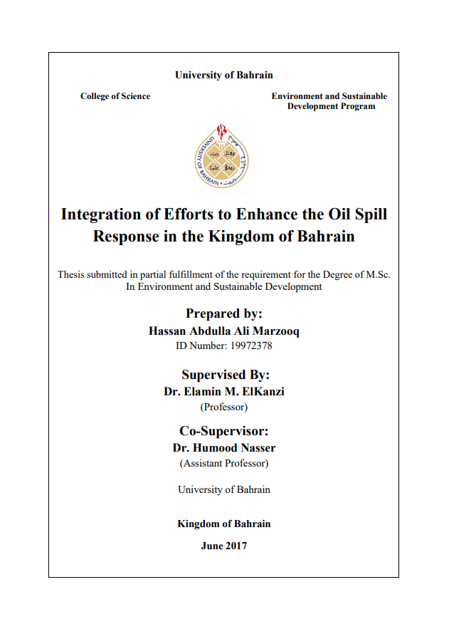 Integration of Efforts to Enhance the Oil Spill  Response in the Kingdom of Bahrain