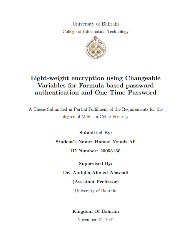 Light-weight encryption using Changeable Variables for Formula based password authentication and One Time Password