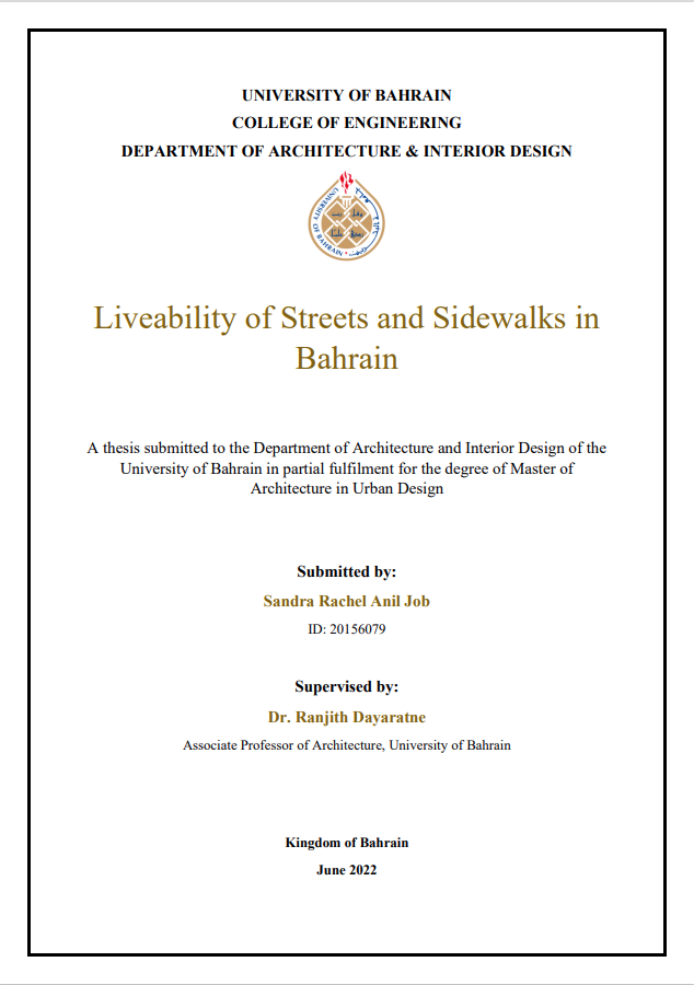 Liveability of Streets and Sidewalks in  Bahrain