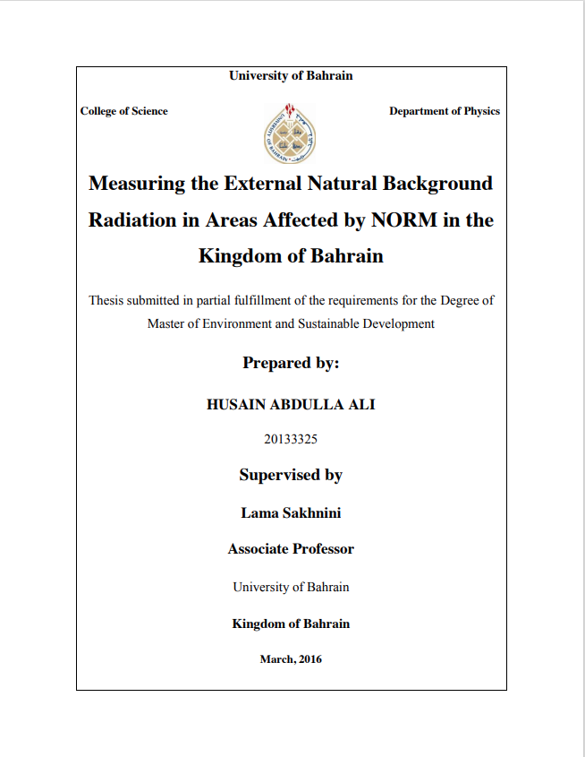 Measuring the External Natural Background  Radiation in Areas Affected by NORM in the  Kingdom of Bahrain