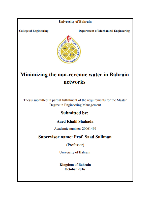 Minimizing the non-revenue water in Bahrain  networks