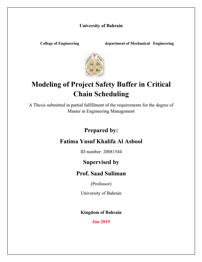 Modeling of Project Safety Buffer in Critical  Chain Scheduling