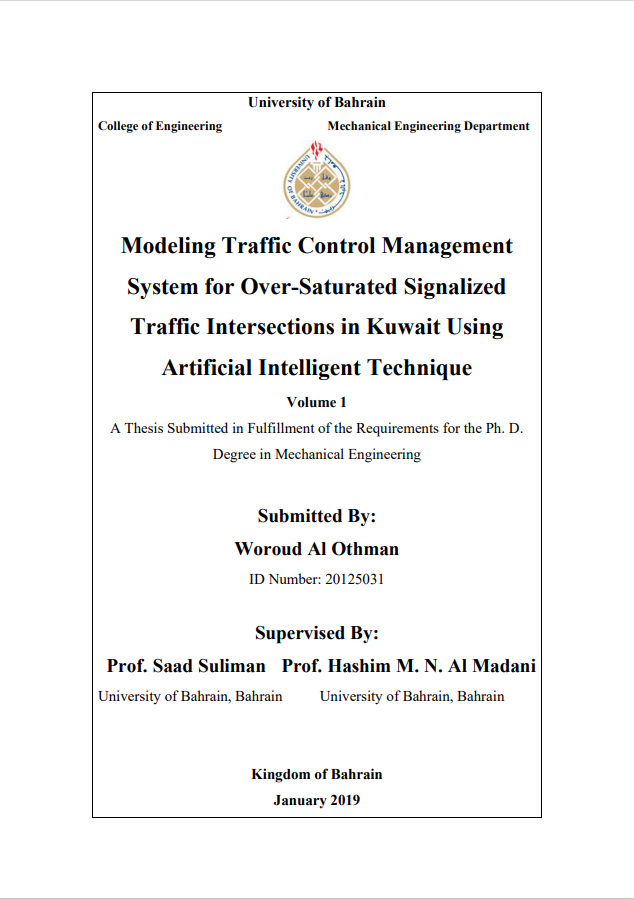 Modeling Traffic Control Management System for Over-Saturated Signalized Traffic Intersections in Kuwait Using Artificial Intelligent Technique volume-1