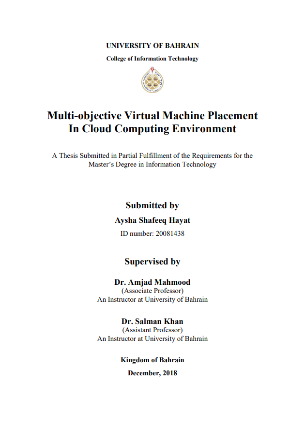 Multi-objective Virtual Machine Placement  In Cloud Computing Environment