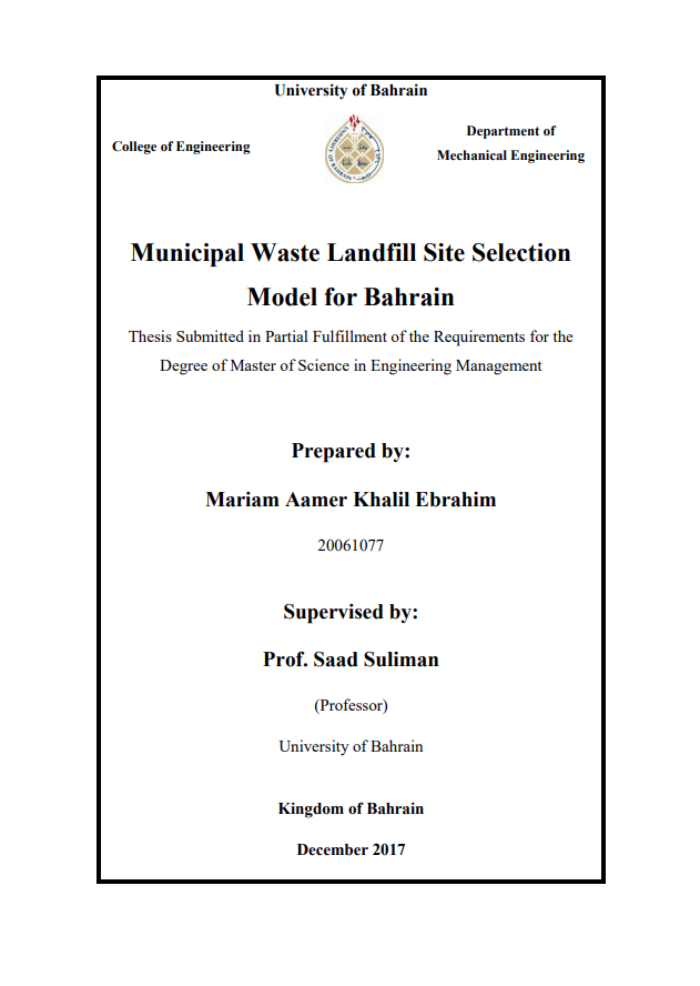 Municipal Waste Landfill Site Selection Model for Bahrain