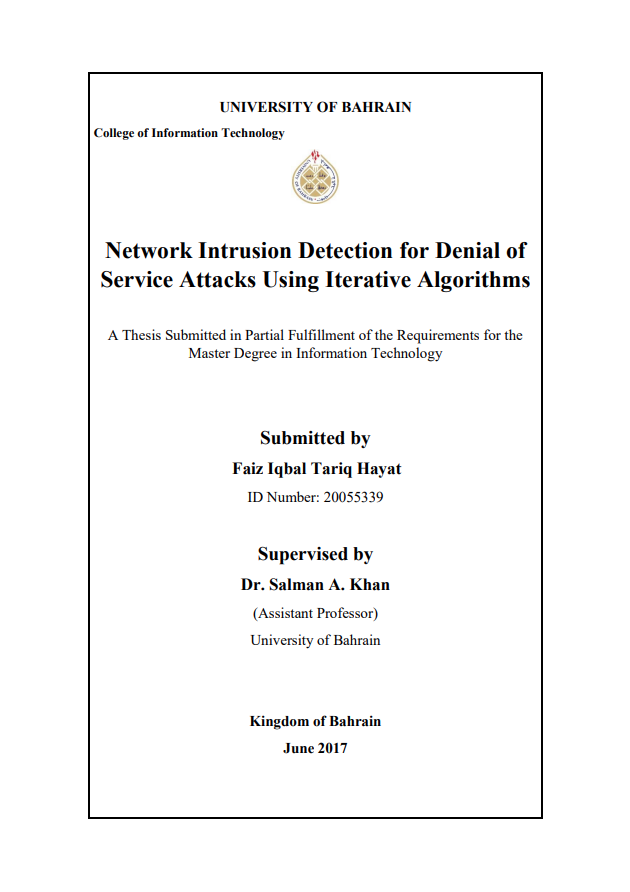 Network Intrusion Detection for Denial of  Service Attacks Using Iterative Algorithms