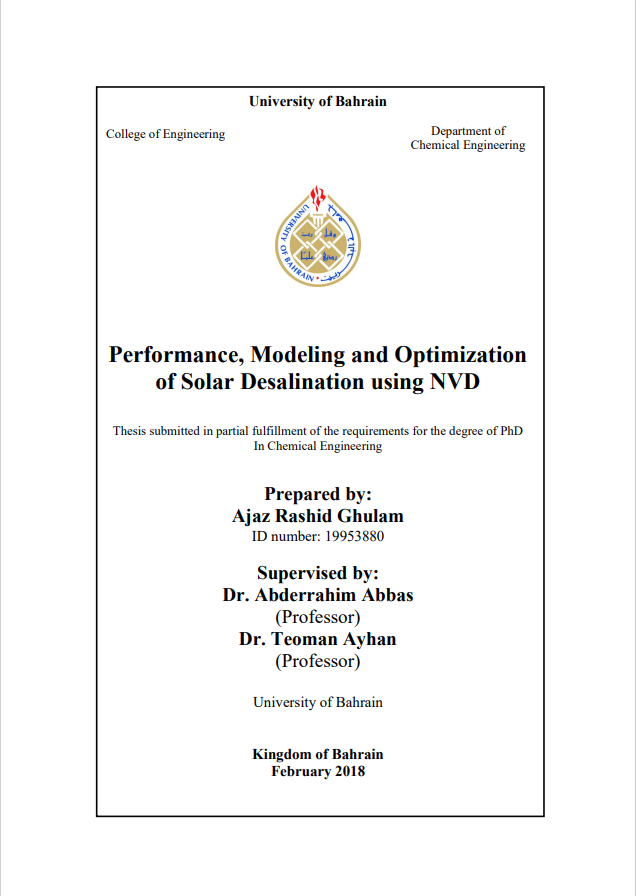 Performance, Modeling and Optimization  of Solar Desalination using NVD