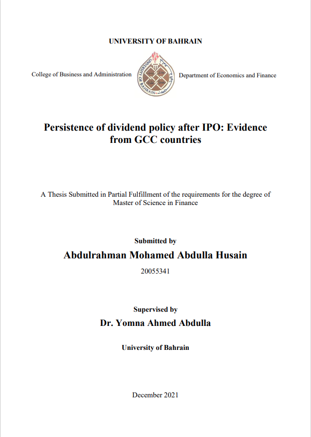 Persistence of dividend policy after IPO: Evidence  from GCC countries