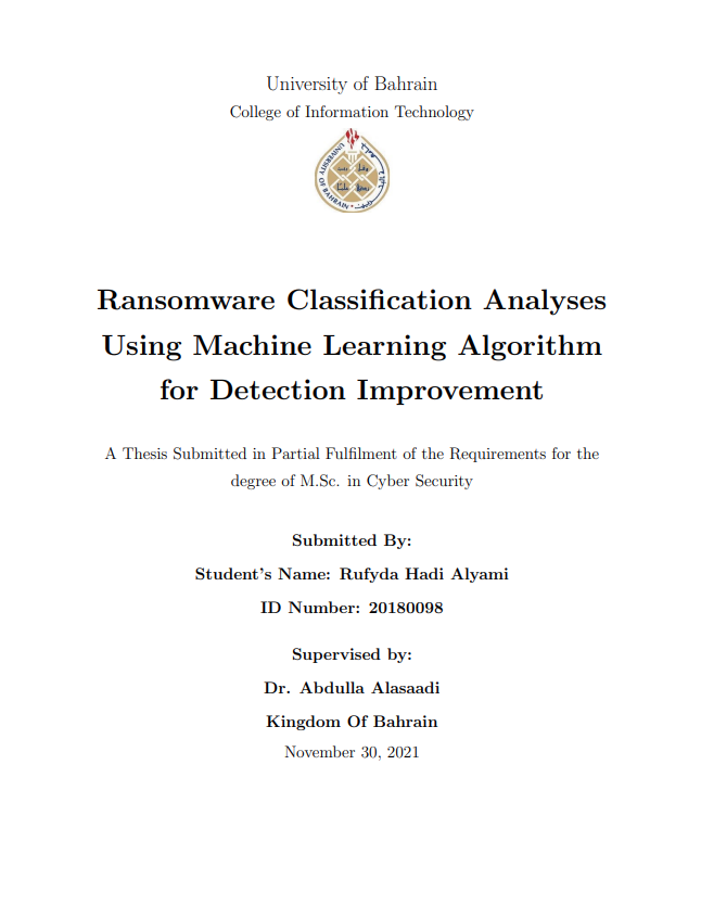 Ransomware Classification Analyses Using Machine Learning Algorithm for Detection Improvement