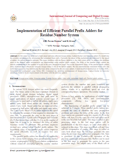 Implementation of Efficient Parallel Prefix Adders for Residue Number System