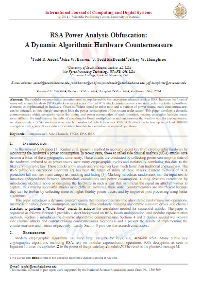 RSA Power Analysis Obfuscation: A Dynamic Algorithmic Hardware Countermeasure