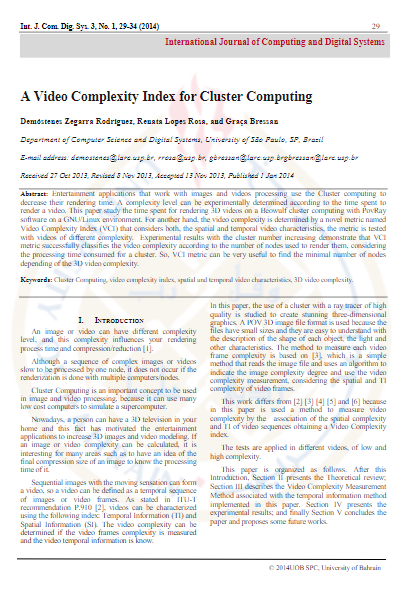 A Video Complexity Index for Cluster Computing 