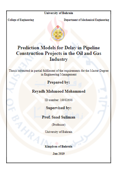 Prediction Models for Delay in Pipeline  Construction Projects in the Oil and Gas  Industry 