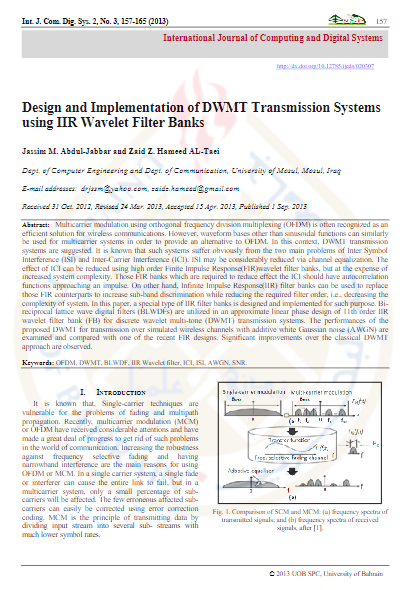 Design and Implementation of DWMT Transmission Systems using IIR Wavelet Filter Banks