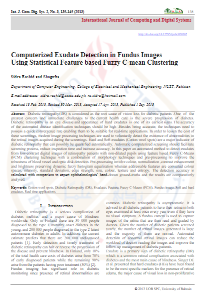 Computerized Exudate Detection in Fundus Images Using Statistical Feature based Fuzzy C-mean Clustering 