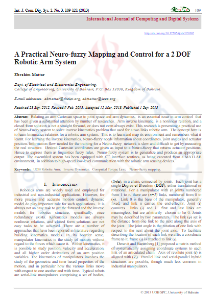 A Practical Neuro-fuzzy Mapping and Control for a 2 DOF Robotic Arm System