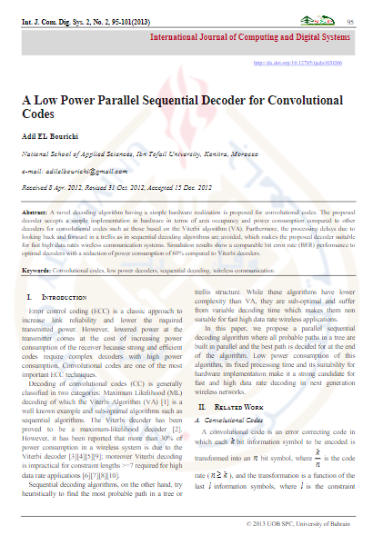 A Low Power Parallel Sequential Decoder for Convolutional Codes