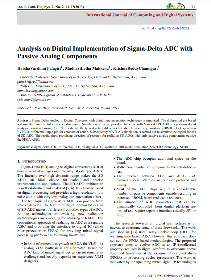 Analysis on Digital Implementation of Sigma-Delta ADC with Passive Analog Components