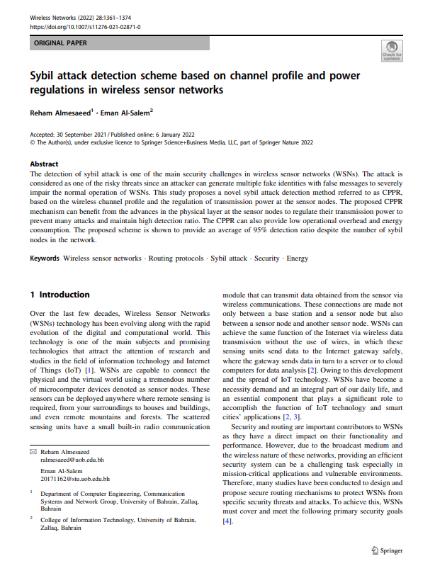 Sybil attack detection scheme based on channel profile and power regulations in wireless sensor networks