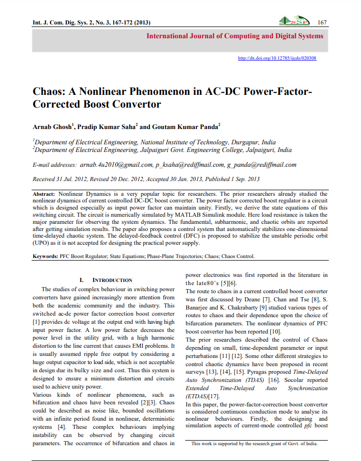 Chaos : A Nonlinear Phenomenon in AC-DC Power-Factor-Corrected Boost Convertor