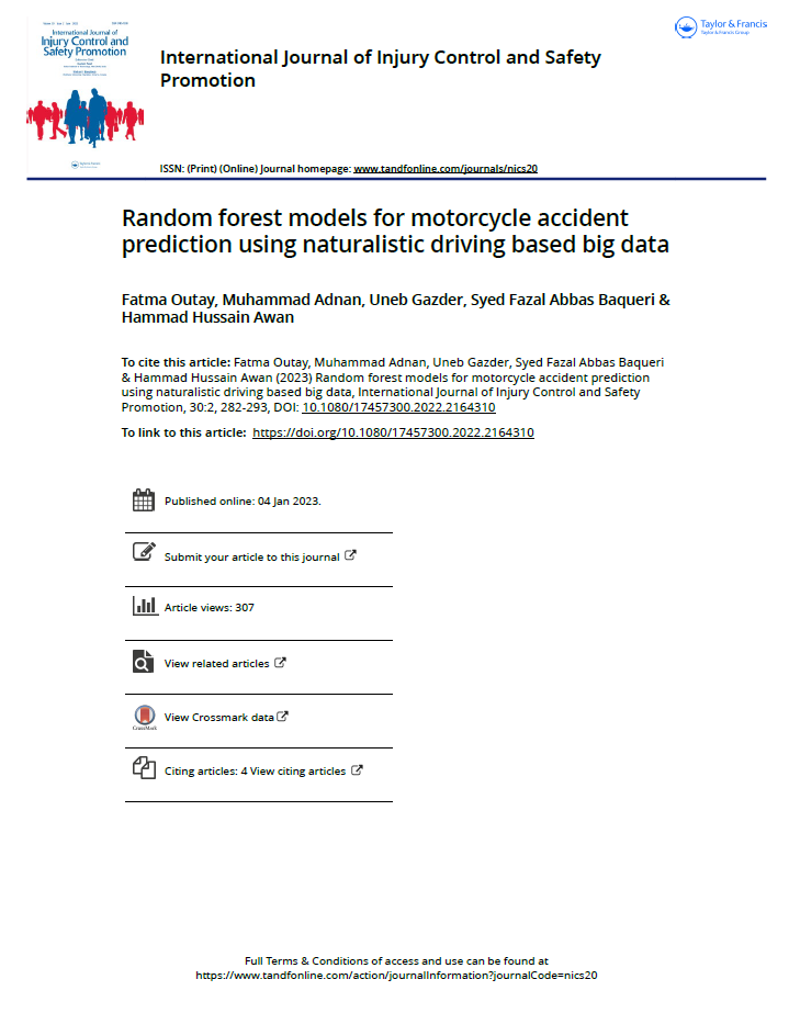 Random forest models for motorcycle accident prediction using naturalistic driving based big data