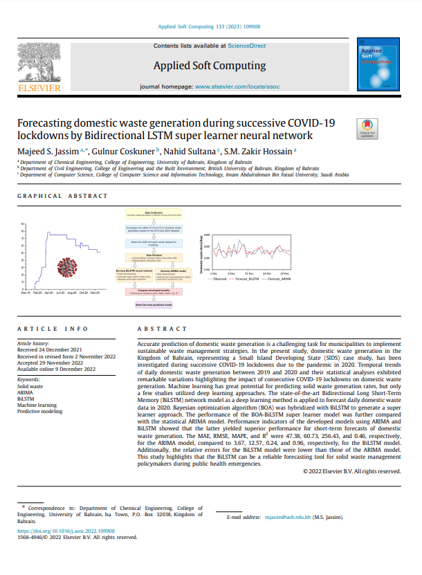 Forecasting domestic waste generation during successive COVID-19 lockdowns by Bidirectional LSTM super learner neural network