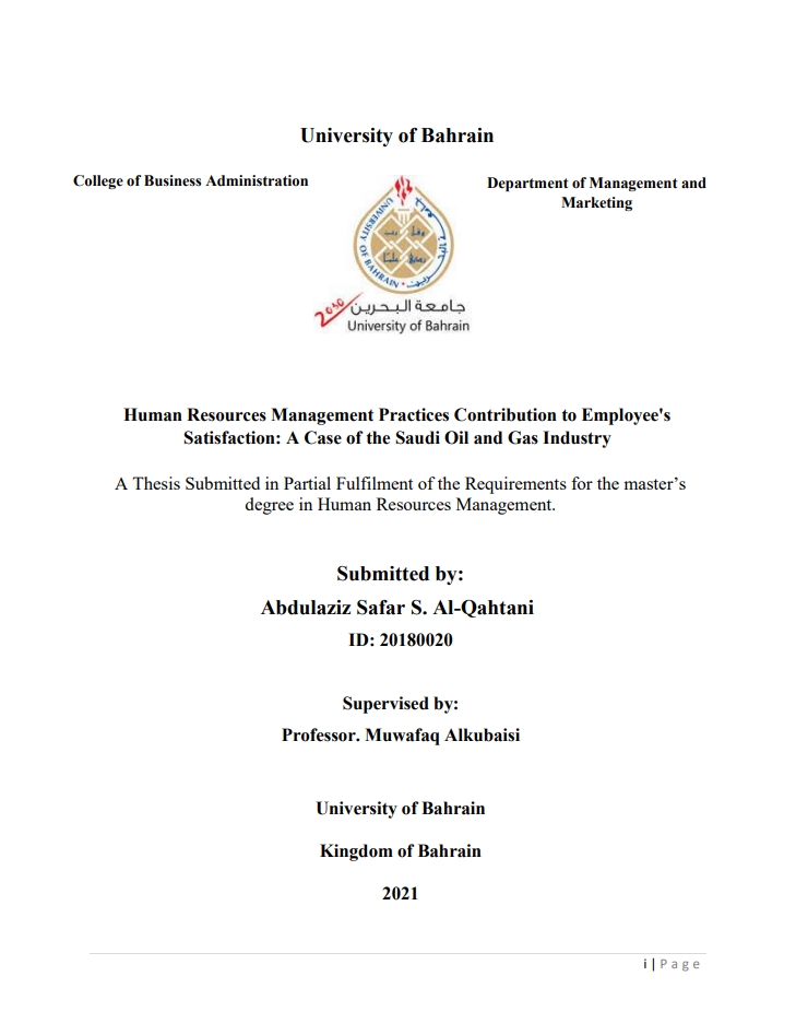 Human Resources Management Practices Contribution to Employee's  Satisfaction: A Case of the Saudi Oil and Gas Industry