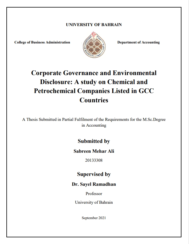 Corporate Governance and Environmental  Disclosure: A study on Chemical and  Petrochemical Companies Listed in GCC  Countries